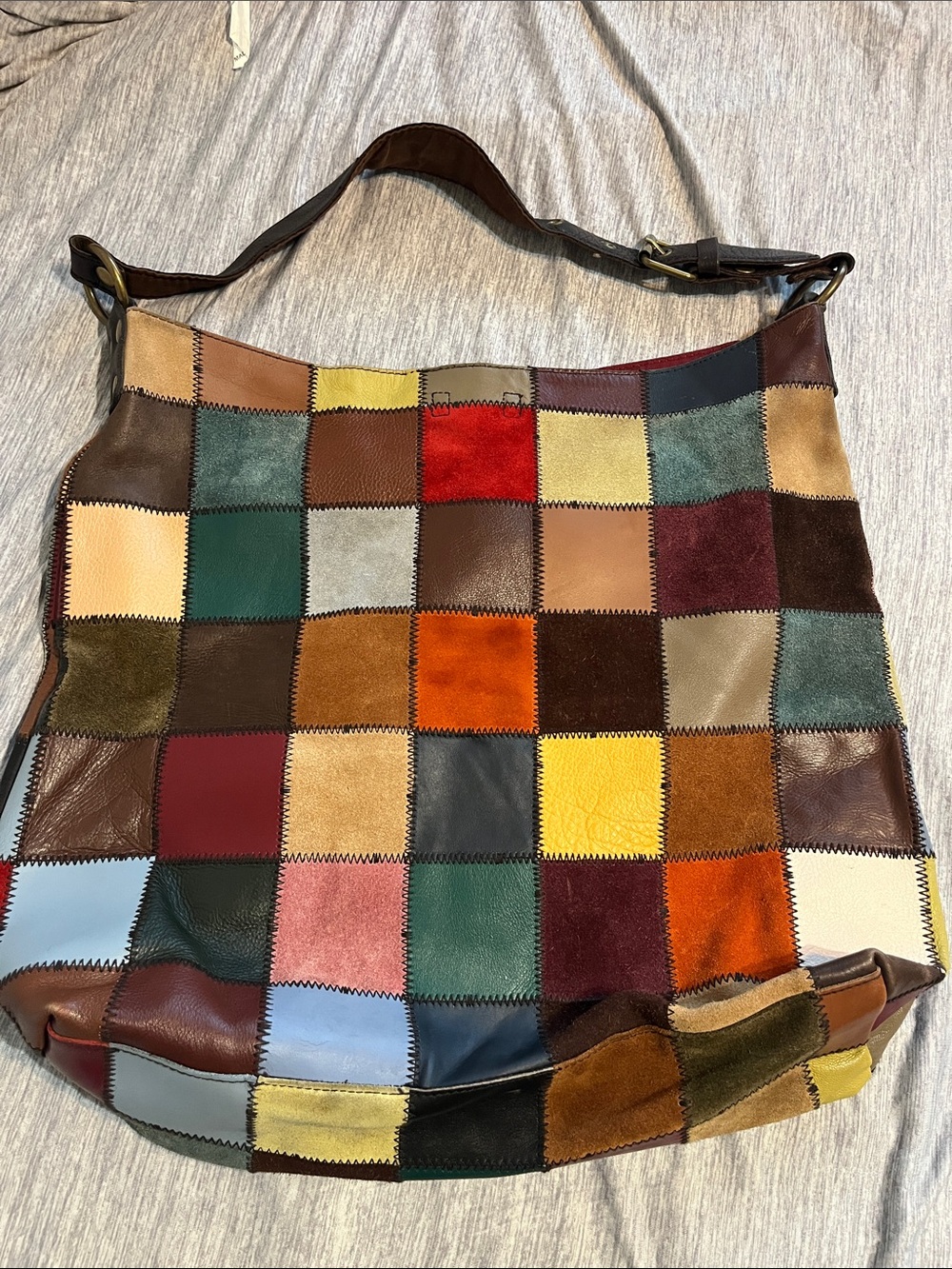 (RARE) Y2K Lucky Brand Ugly Betty Suede/leather Hobo Bag Multicolor Patchwork XL